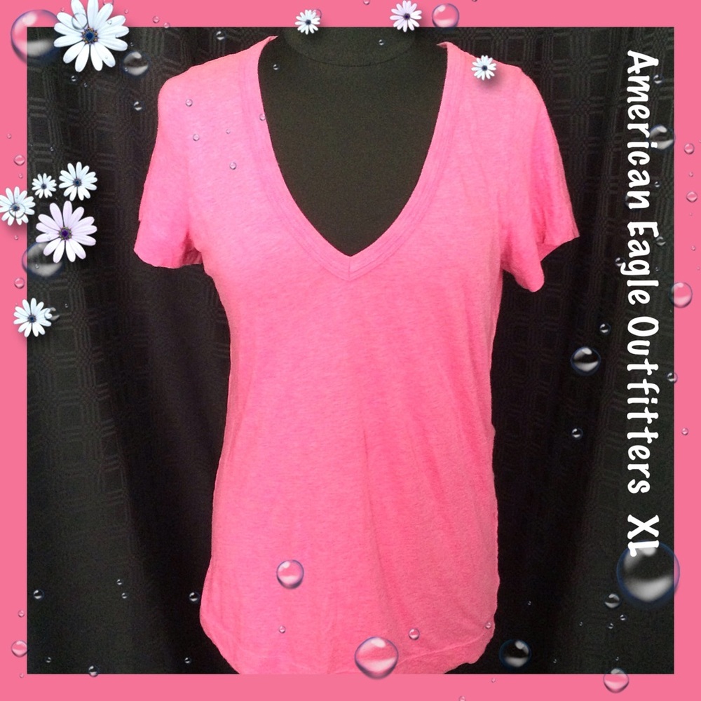 American Eagle Outfitters Pink V Neck Tee Top NWT